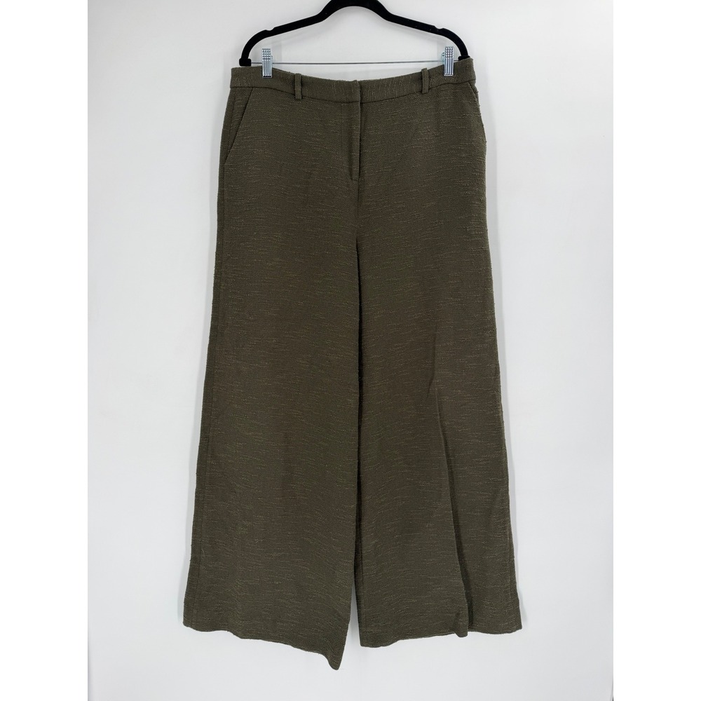 L'Agence Pilar Wide Leg Pants Women XL Green Boucle Cotton Textured Quiet Luxury